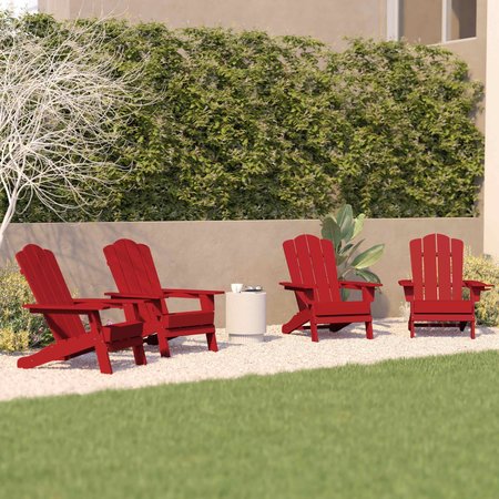 FLASH FURNITURE Red Adirondack Patio Chairs with Cupholder, 4PK 4-LE-HMP-1044-10-RD-GG